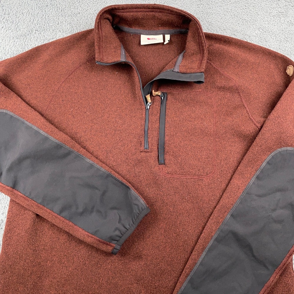 Fjallraven Ovik Fleece Pullover Mens Large Red 1/4 Zip Jacket Hiking Outdoor